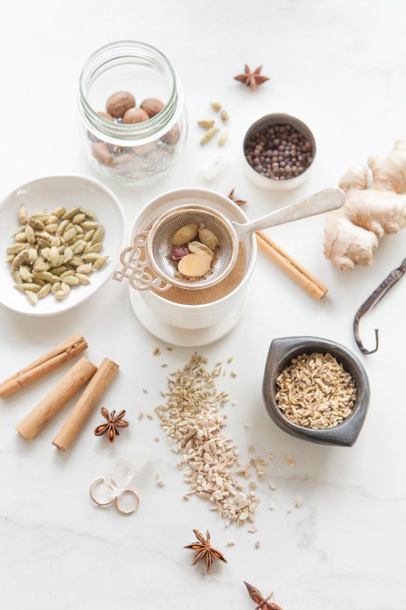  Brew a pot of this spicy herbal chai and feel the stress melt away.