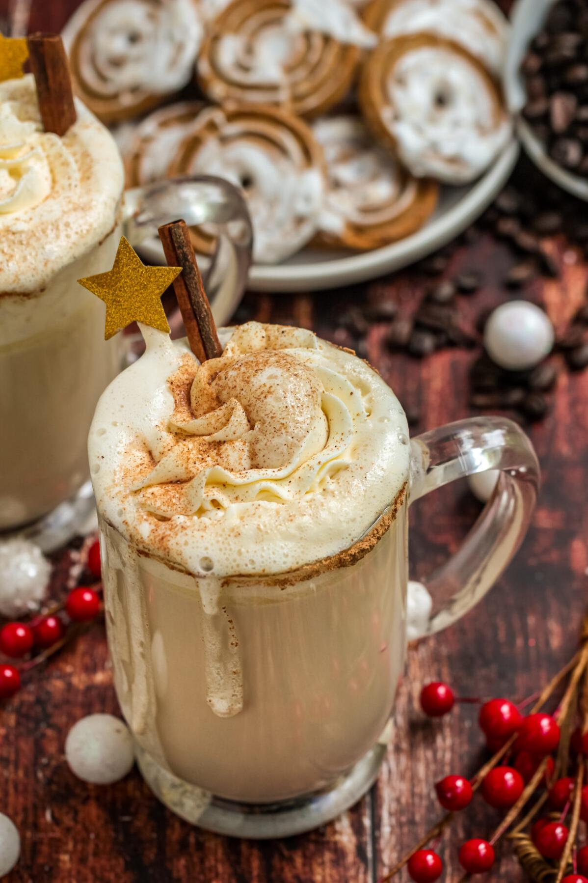  Let your taste buds dance with every sip of this creamy eggnog latte.