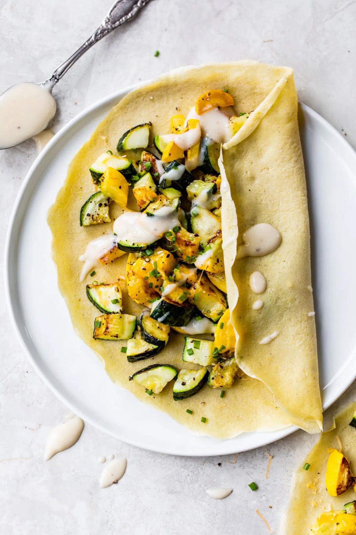 Savory Coffee Crepes With Zucchini, Tomatoes and Cheese