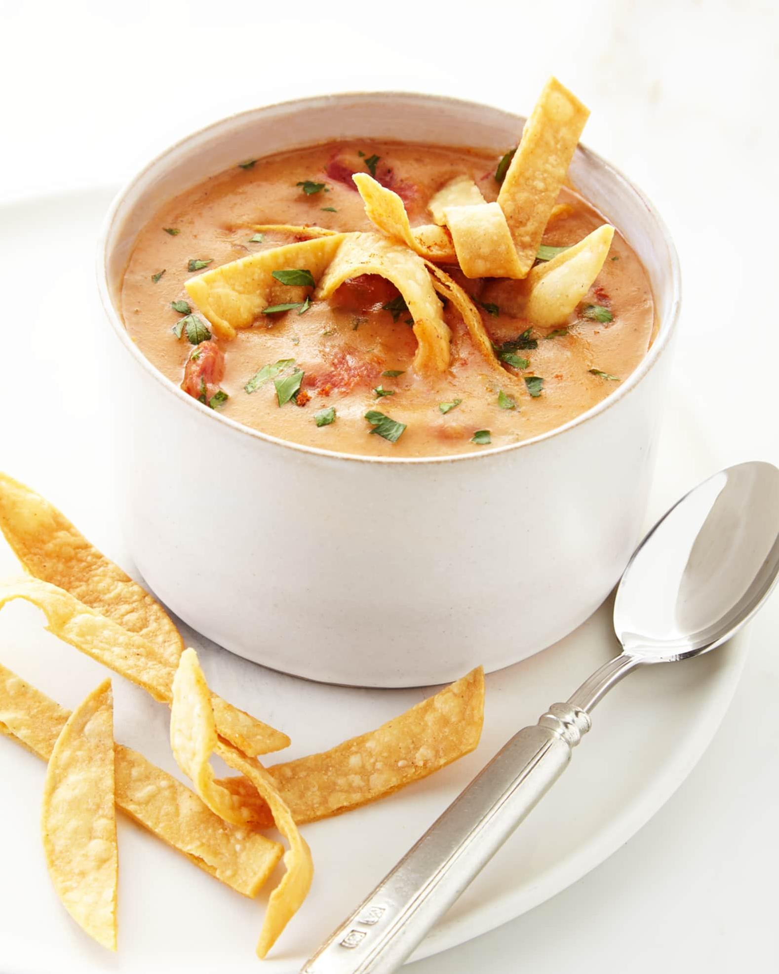  The crunchy tortilla strips are the perfect contrast to the warm and creamy soup.