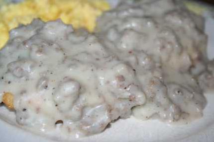  Wake up to a plate of fluffy biscuits smothered in savory gravy with a caffeine kick.
